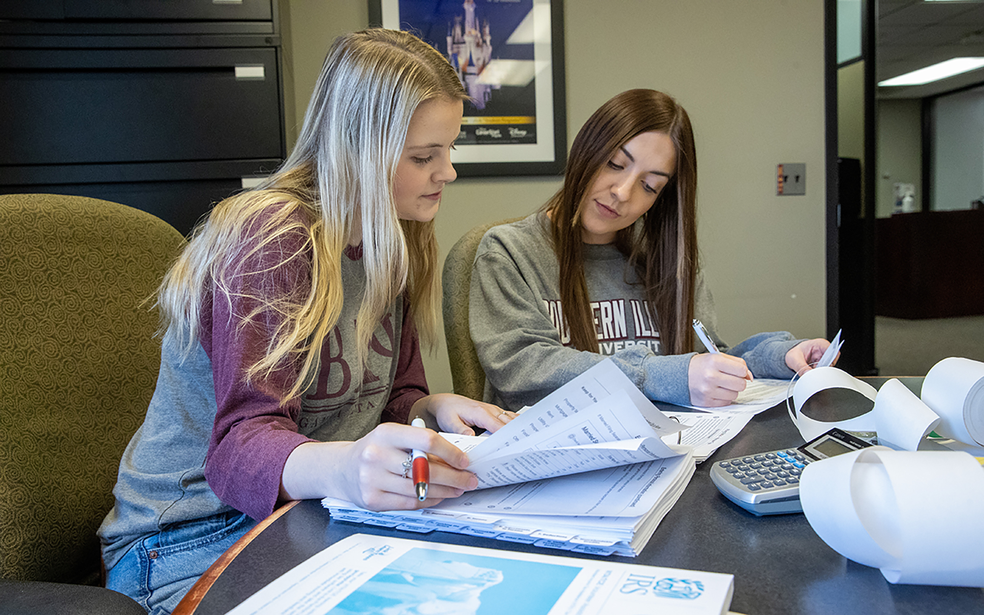 Students work on an accounting project in a computer lab