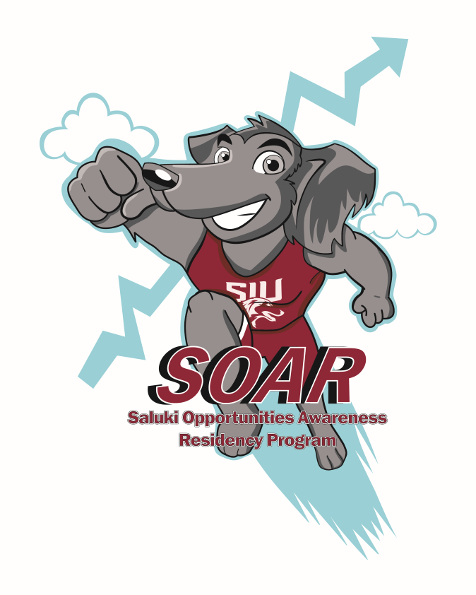 SOAR logo of soaring cartoon saluki